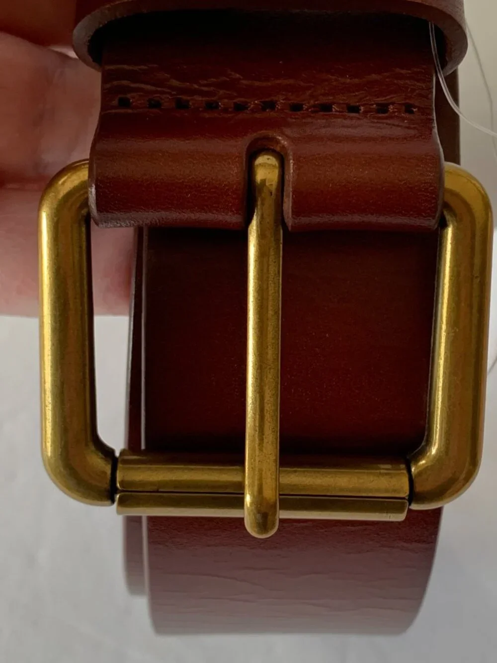 J.Crew Belt Men 34 Classic Brown Leather Brass Gold Buckle CL548 Casual Reddish